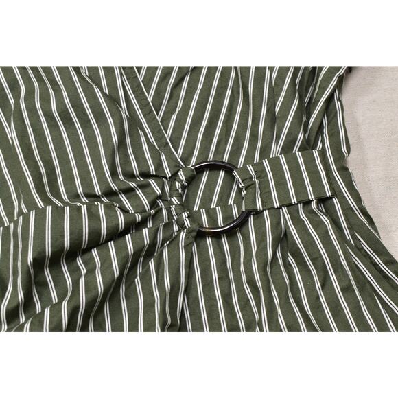 LOFT Women Green Striped Surplice Midi Dress Size 10 Tie Waist Belted NEW - Picture 5 of 8